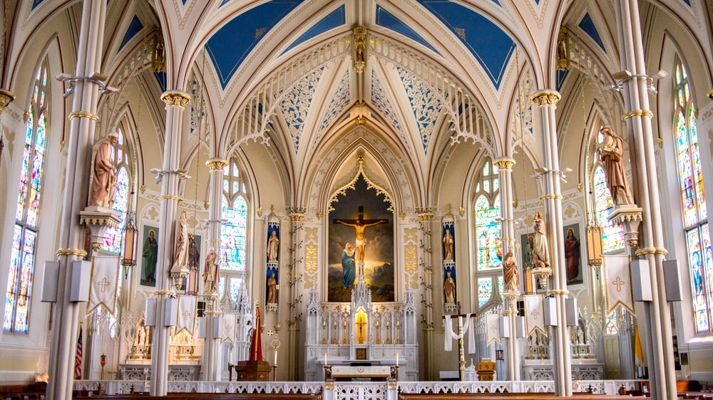 Showing the front of the church with the alter